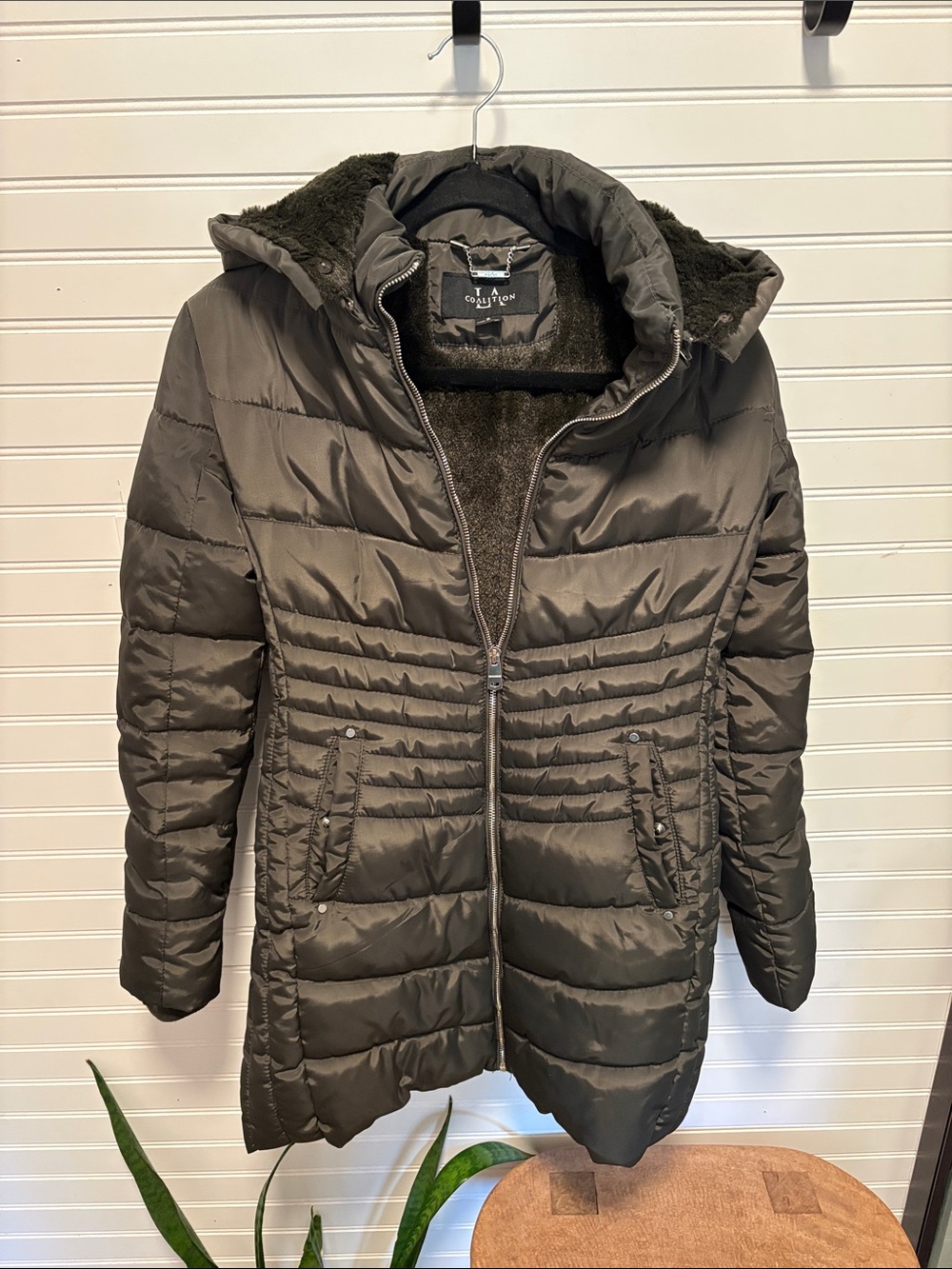 Cozy Hooded Quilted Puffer Coat in Olive Green